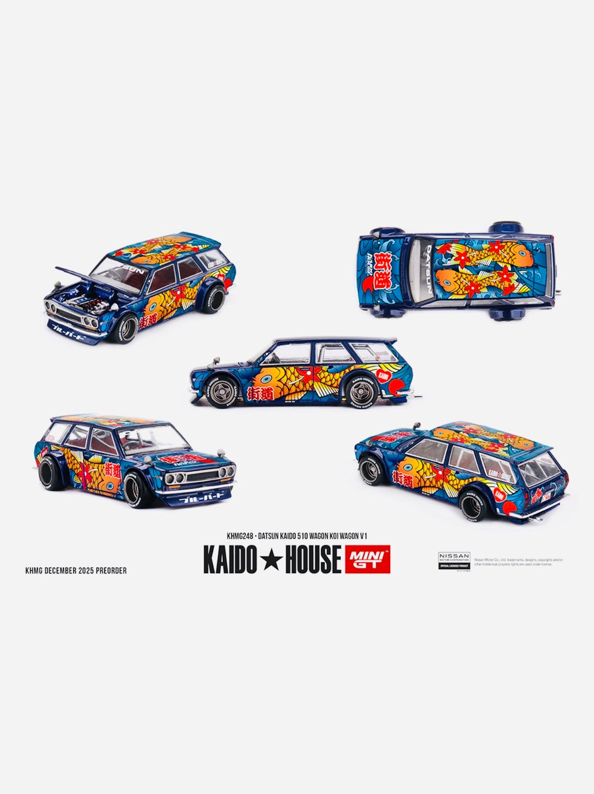 Mini GT x Kaido House Collab Factory Sealed Datsun KAIDO 510 Wagon Koi Wagon V1 Blue #248