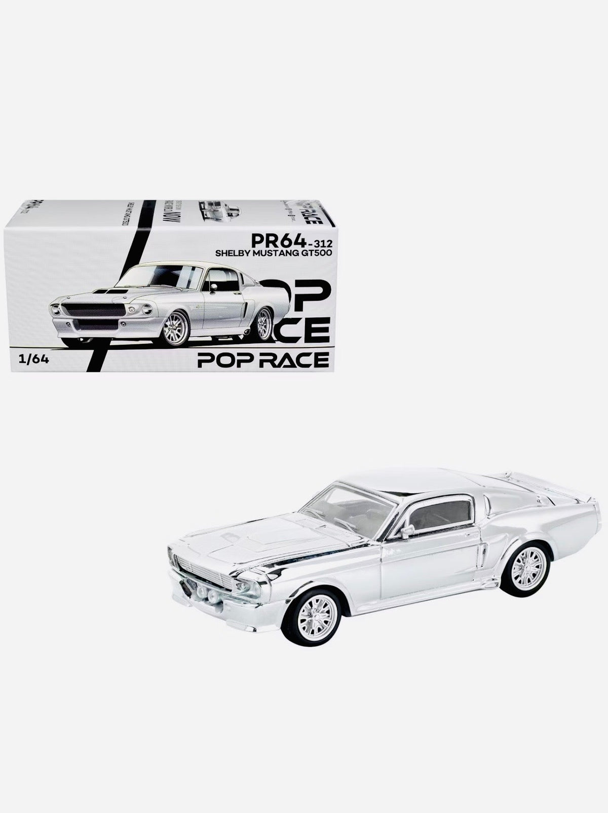 Pop Race Factory Sealed Shelby Mustang GT500 Silver Chrome #312