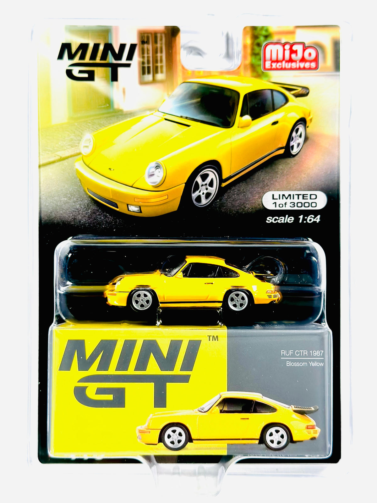 Mini Gt Mijo Exclusives Porsche RUF CTR 1987 Blossom Yellow #419 - Damaged Blister