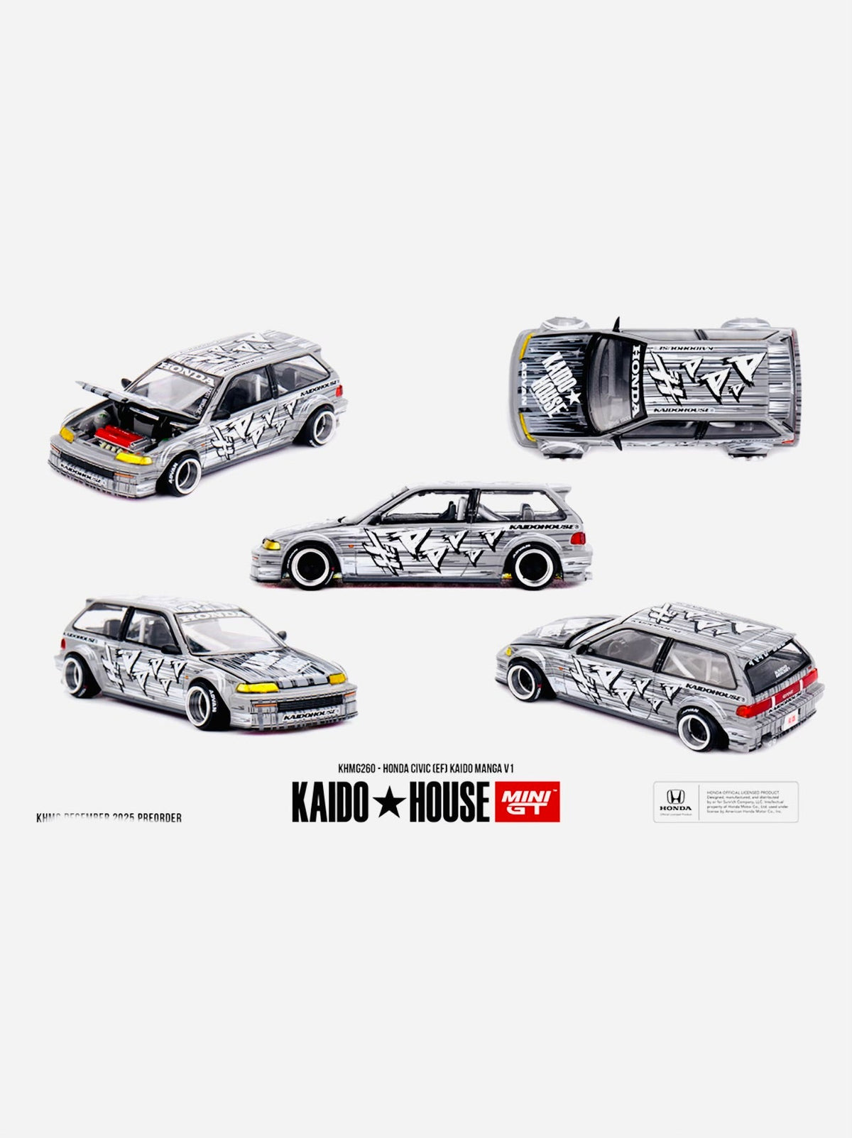 Mini GT x Kaido House Collab Factory Sealed Honda Civic EF Kaido Manga V1 Silver #260