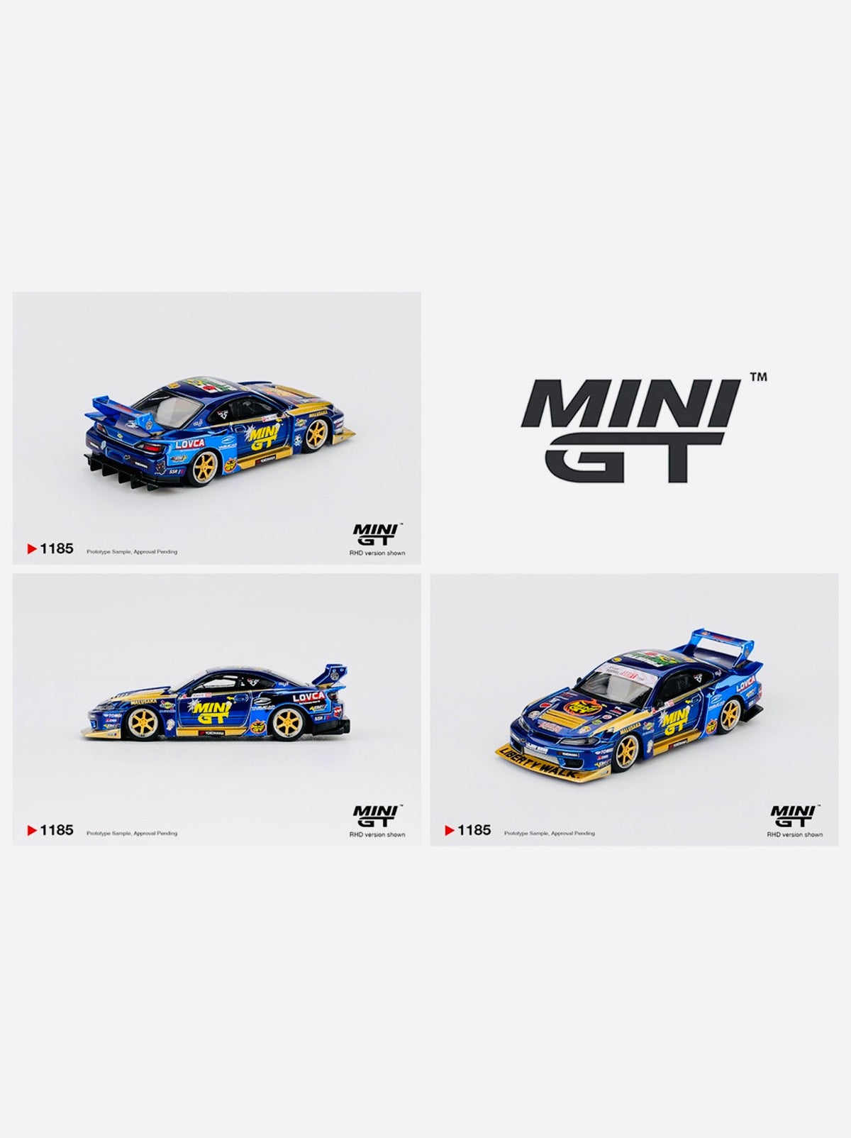 Mini GT Nissan LB-Super Silhouette S15 Silvia #555 Team Mini GT Liberty Walk 2025 Formula Drift Halloween Special Chrome Blue #1185