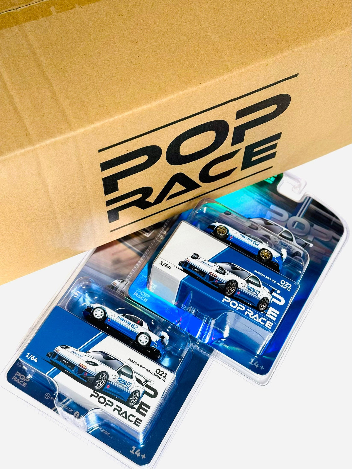 Pop Race Enigma Exclusive Mazda RX7 FD3S Blue & White #021 Factory Sealed Case (24ct, Two Chases Included)