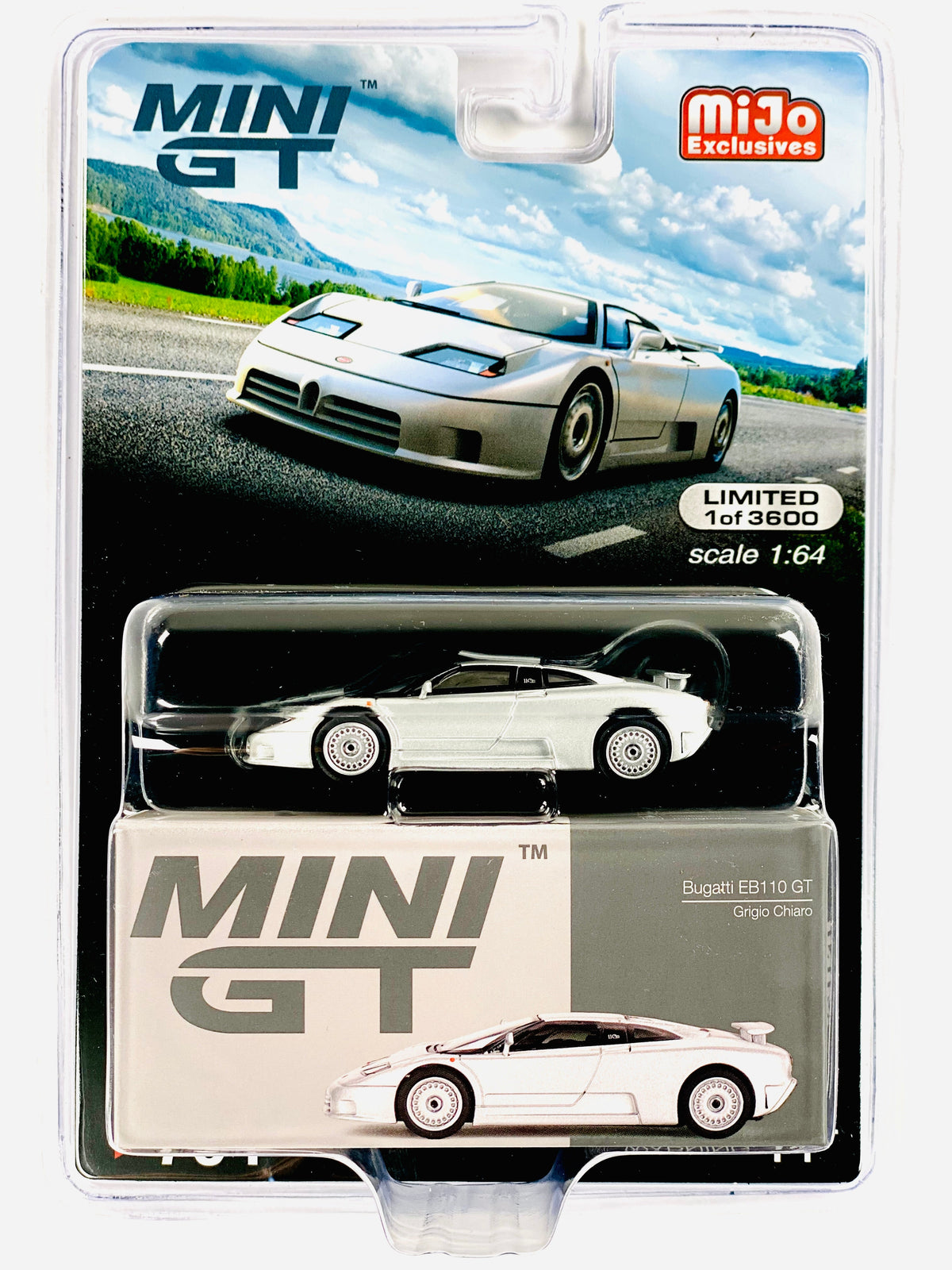 Mini GT Mijo Exclusive Bugatti EB110 GT Grigio Chiaro Silver #704