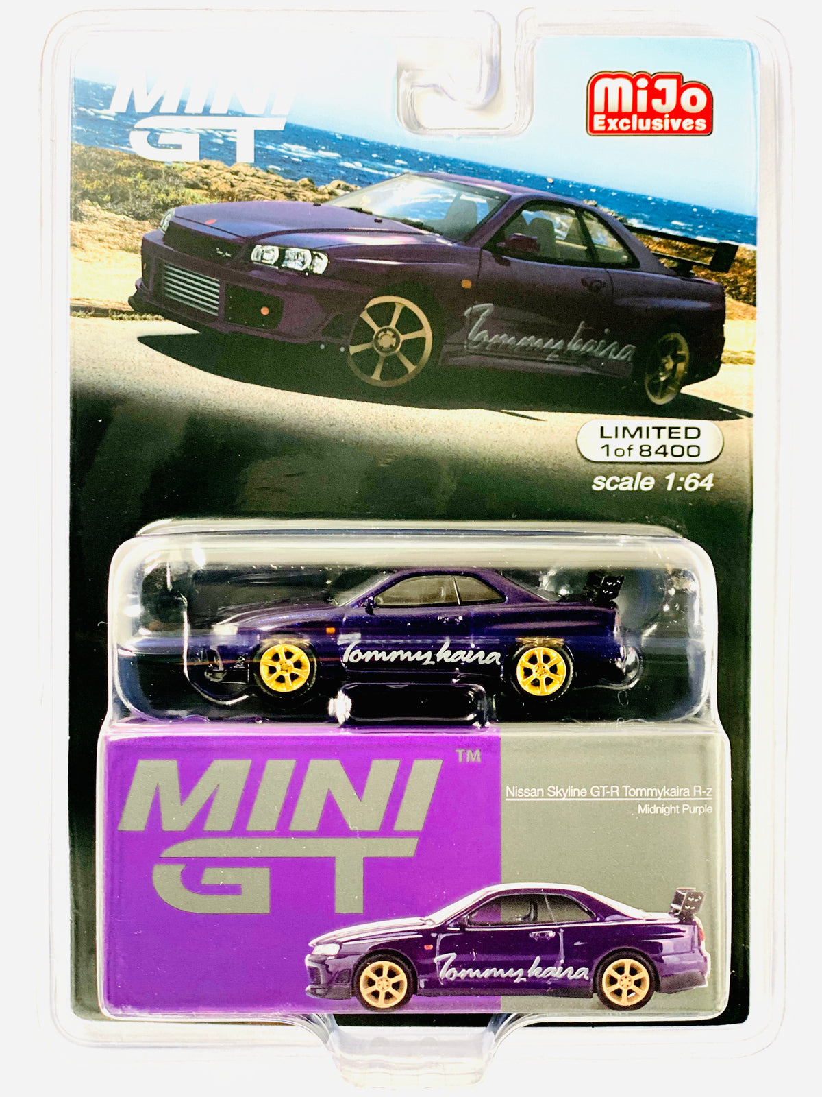 Mini GT Mijo Exclusives Nissan Skyline GT-R Tommykaira R-z Midnight Purple #616 - Damaged Blister