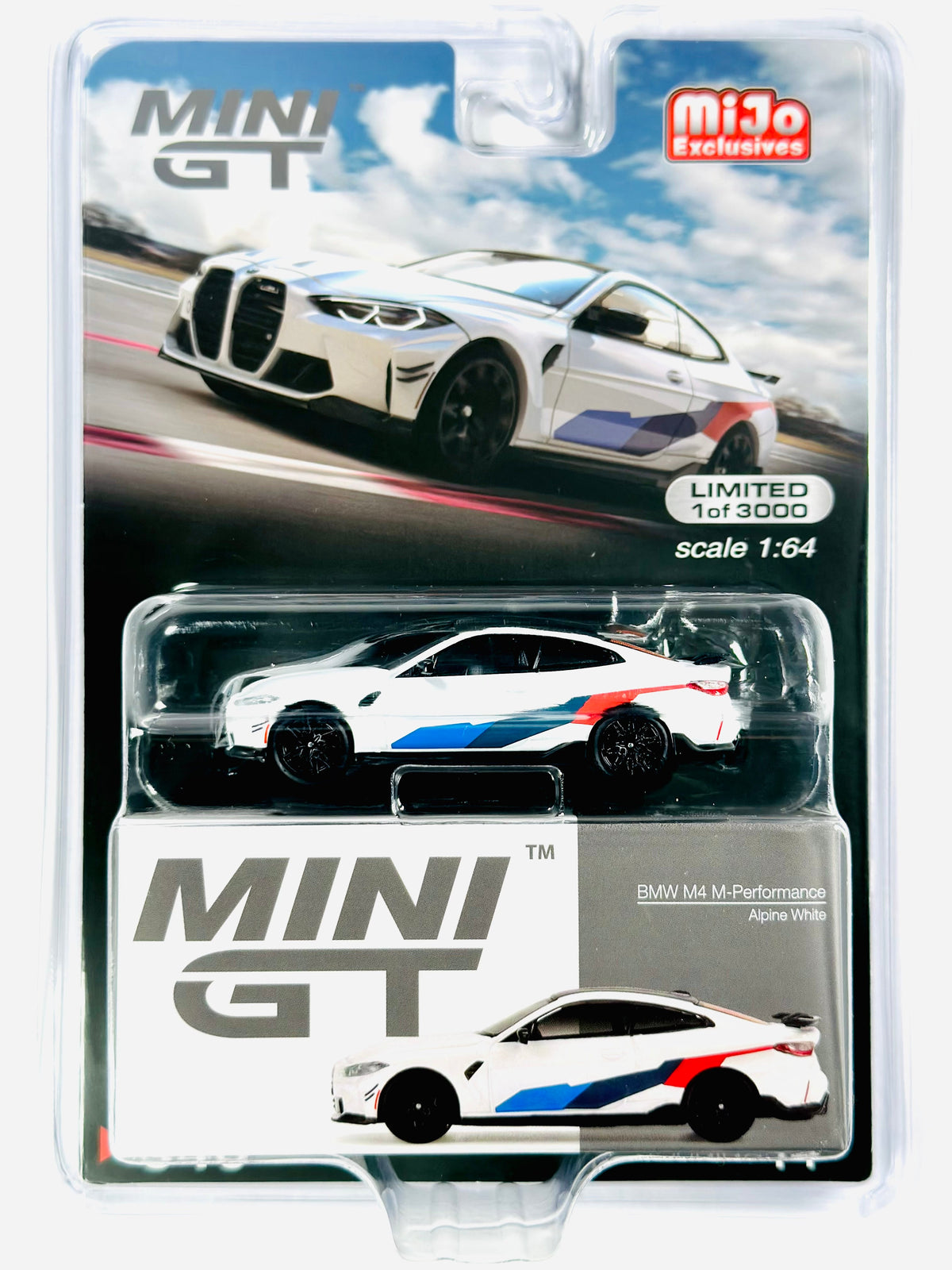 Mini GT Mijo Exclusives BMW M4 M-Preformance Alpine White #346 - Damaged Blister