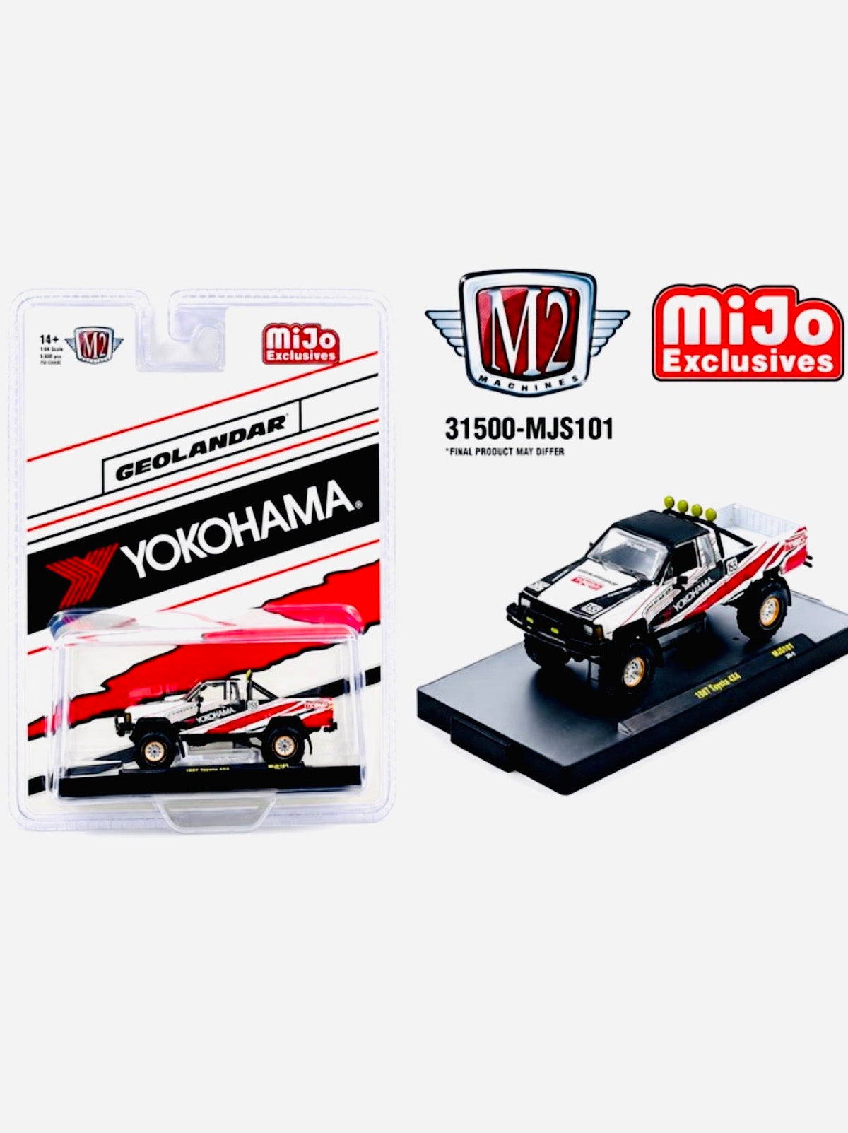 M2 Machines Mijo Exclusive 1985 Toyota 4×4 Off-Road Pickup Yokohama Geolandar White