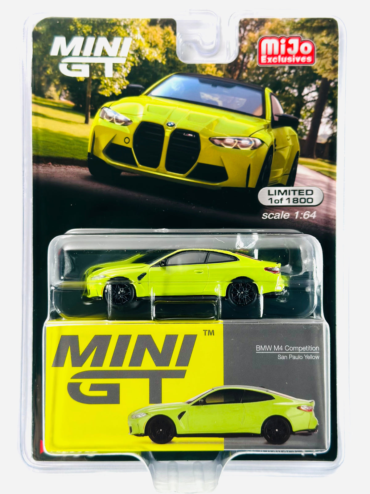 Mini GT Mijo Exclusives BMW M4 Competition San Paulo Yellow #468 - Damaged Blister