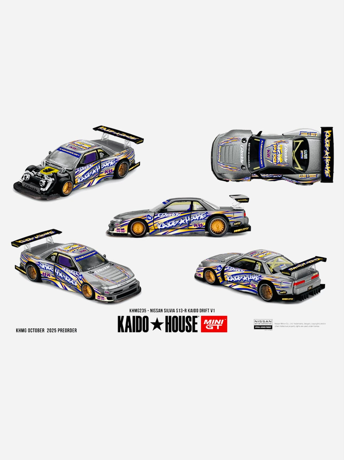 Mini GT x Kaido House Collab Factory Sealed Nissan Silvia S13-R Kaido Drift V1 Greddy Gunmetal Gray #235