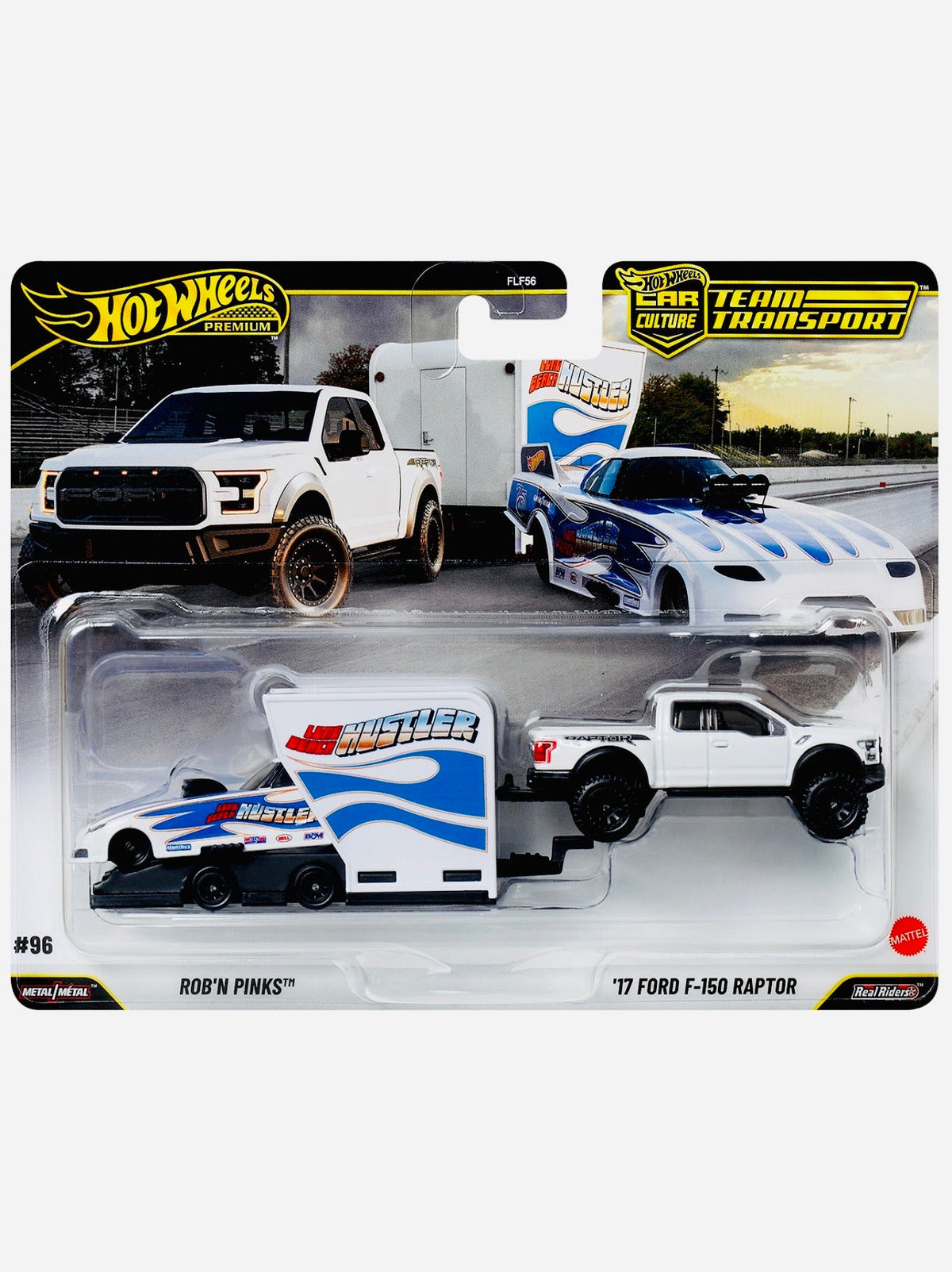 Hot Wheels 2026 Team Transport Case M Long Beach Hustler Rob’N Pinks & ’17 Ford F-150 Raptor w/ Open Trailer #96