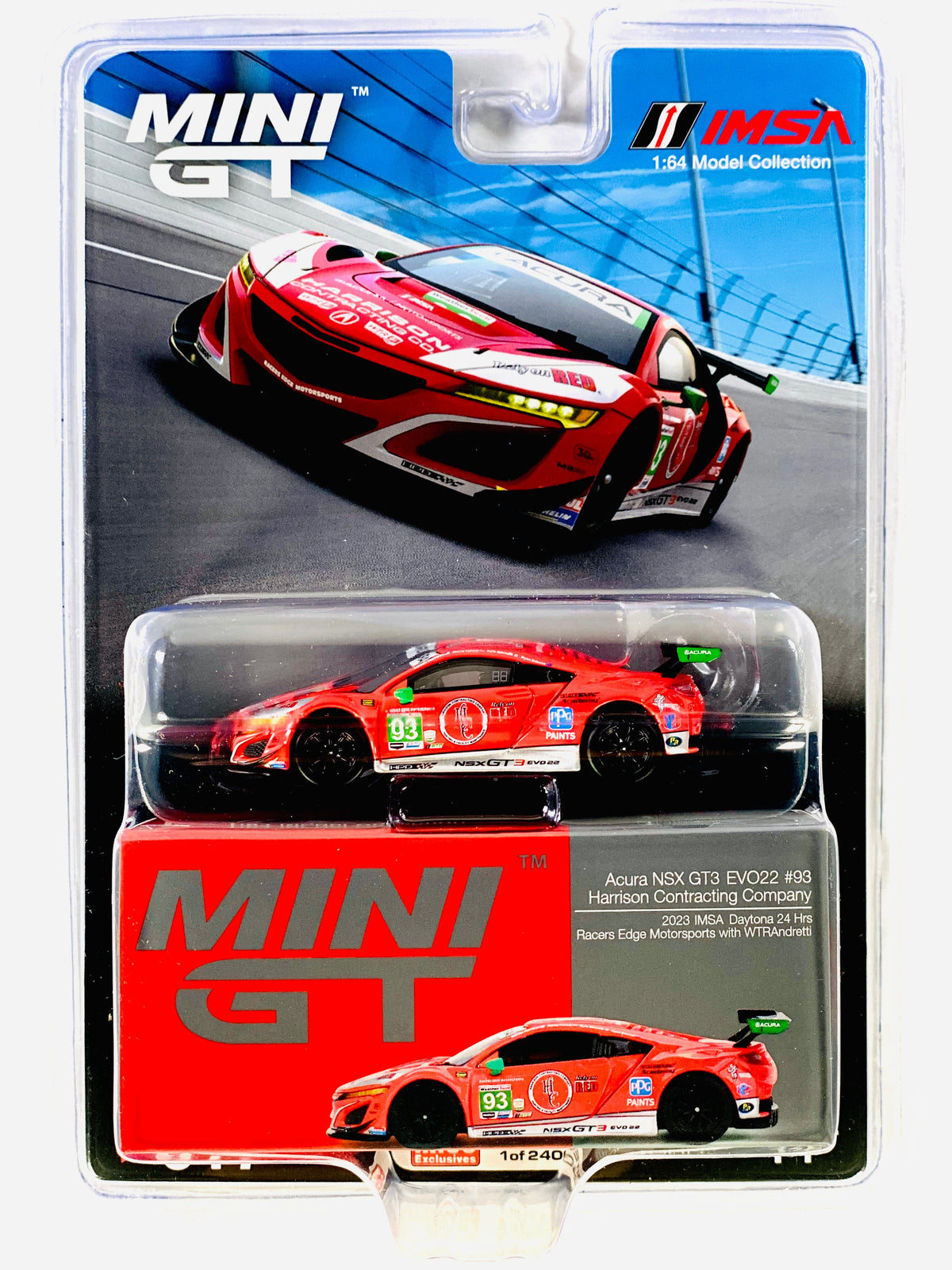 Mini GT Mijo Exclusives Acura NSX GT3 EVO22 #93 Harrison IMSA Daytona 24hrs Racers Edge Motorsports W/ Wtrandretti #617 - Damaged Blister
