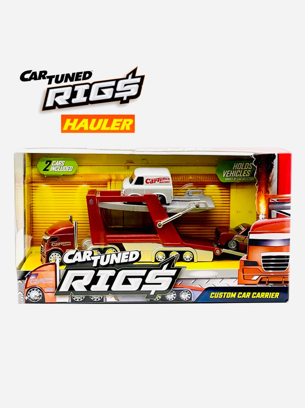 CarTuned Container Rigs Hauler Series 2B Open Cars Transporter with 2 Vehicles Racing Set