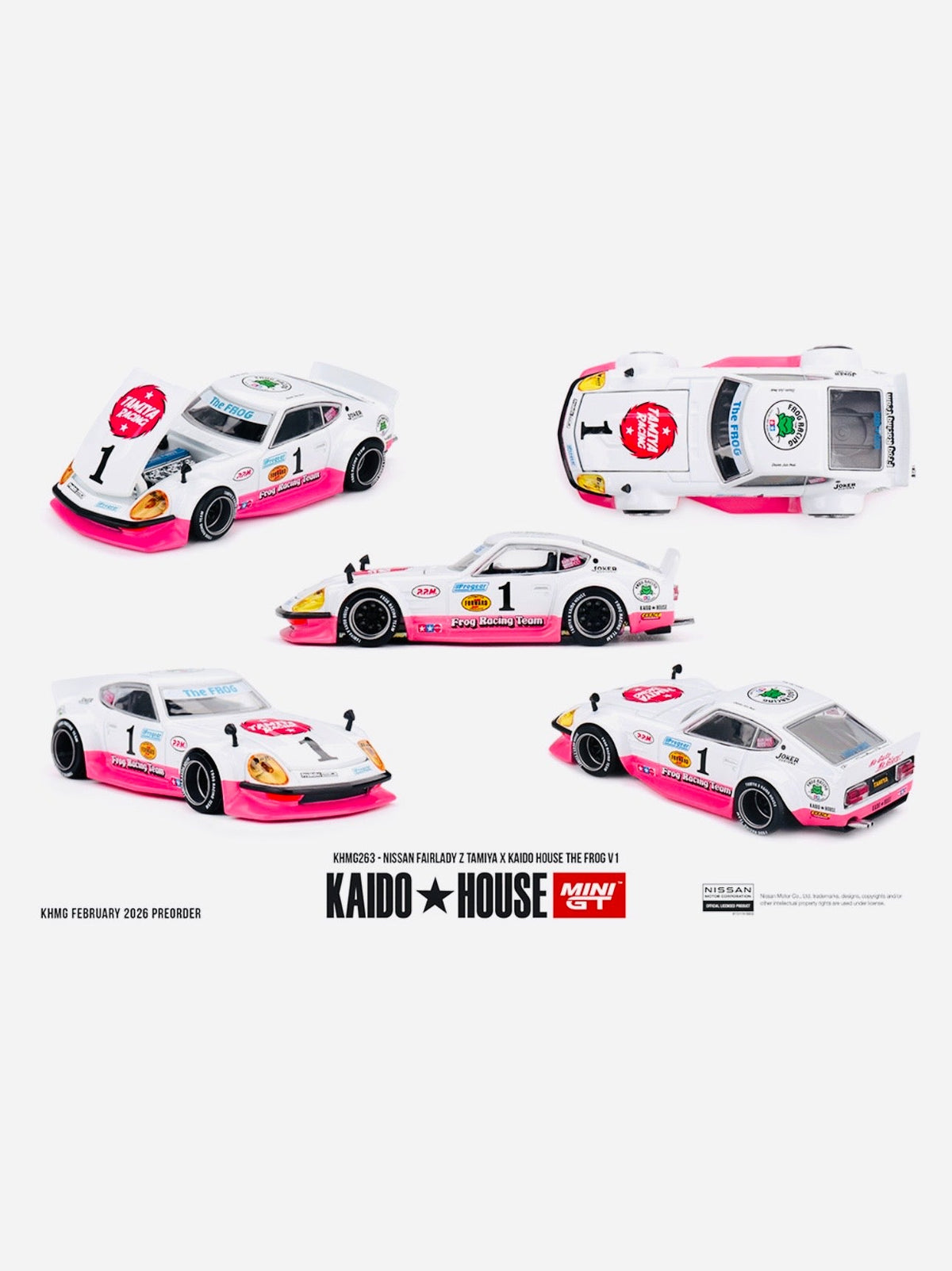 Mini GT x Kaido House Collab Factory Sealed Nissan Fairlady Z Tamiya x Kaido House The Frog V1 White/Pink #263