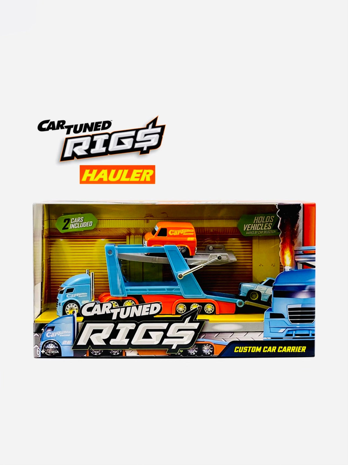 CarTuned Container Rigs Hauler Series 2 Open Cars Transporter with 2 Vehicles Racing Set