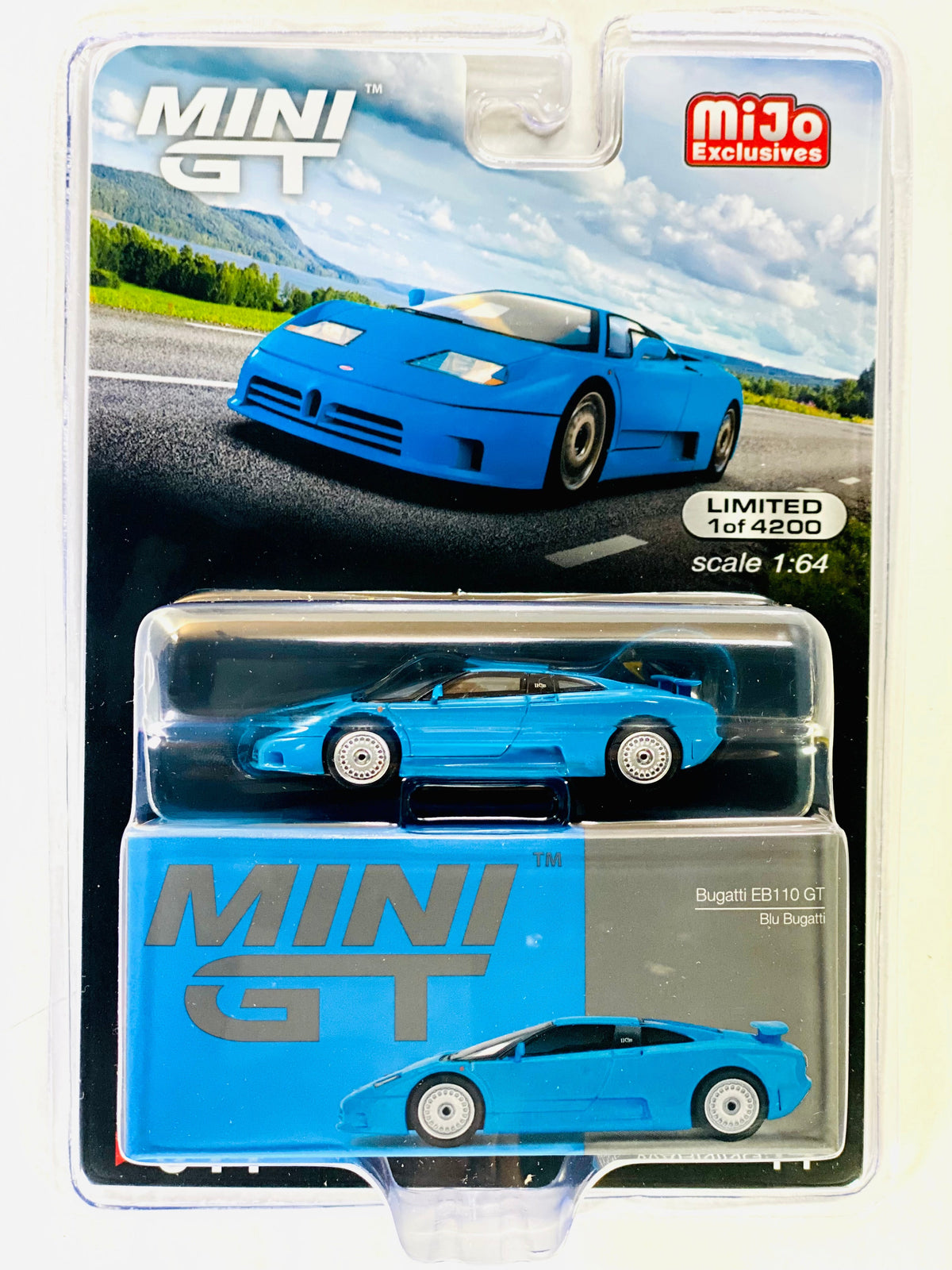 Mini GT Mijo Exclusives Bugatti EB110 GT Blu Bugatti #644
