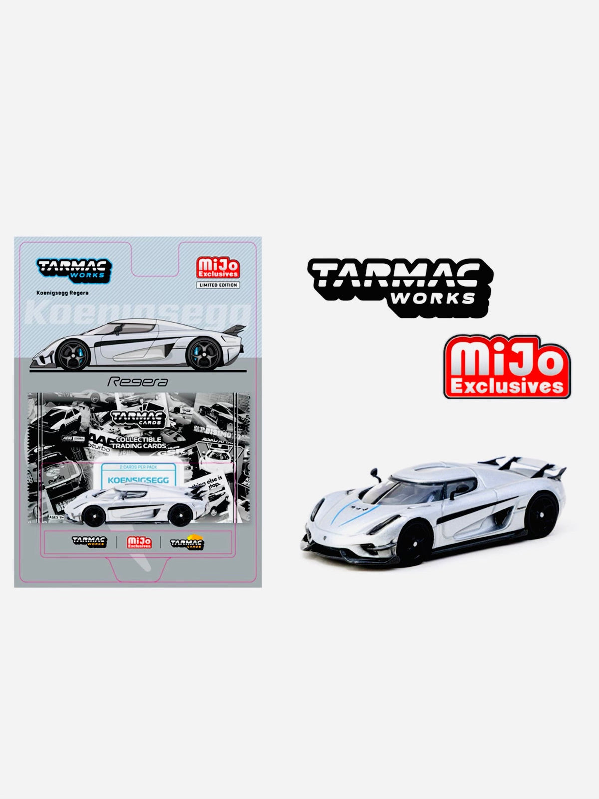 Tarmac Works Mijo Exclusive Global 64 Koenigsegg Regera w/ Trading Cards Pack Silver