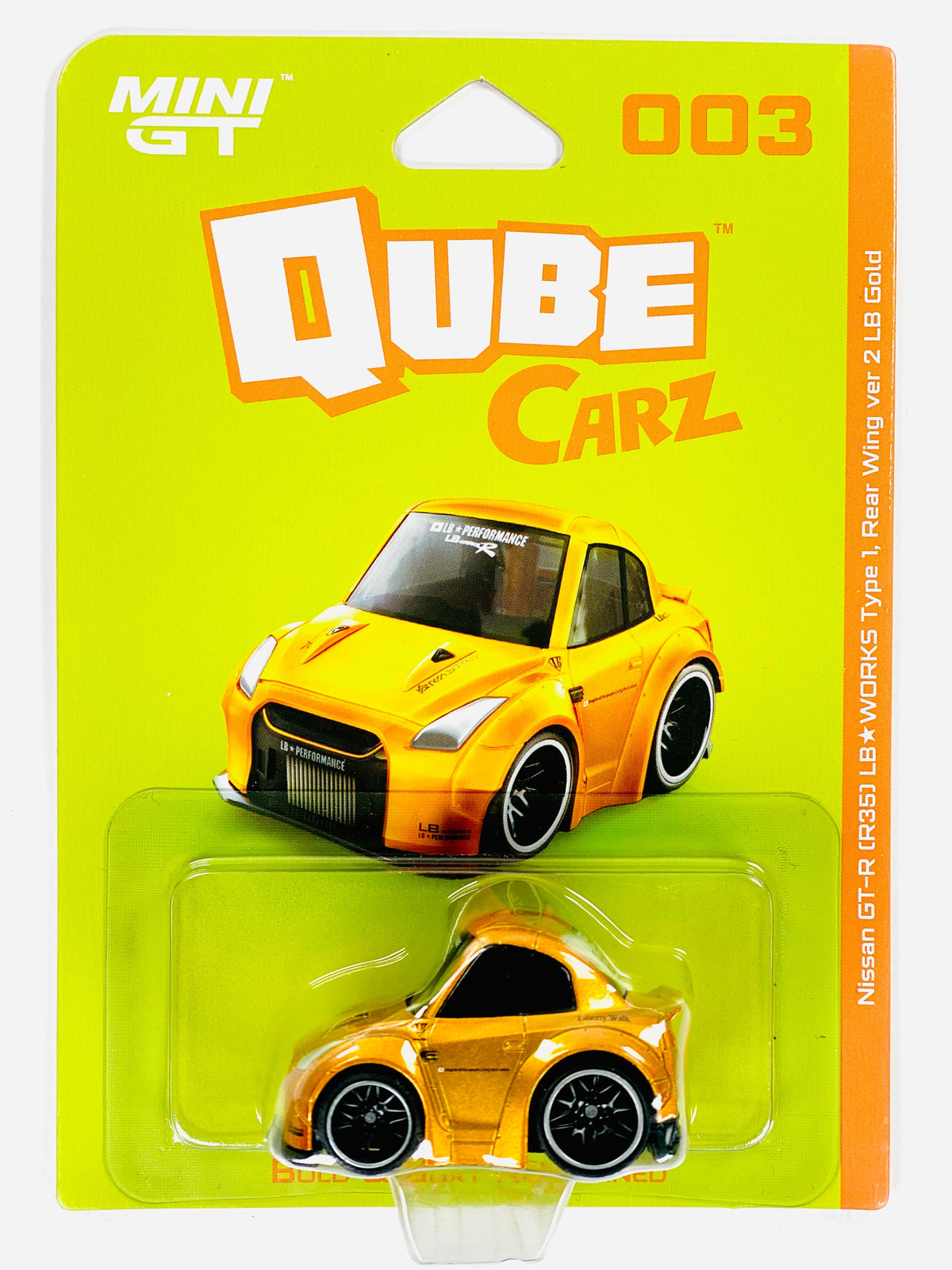 Mini GT QubeCarz Series 1 Liberty Walk Nissan GT-R R35 LB-Works Type 1 Rear Wing ver 2 LB Gold #003