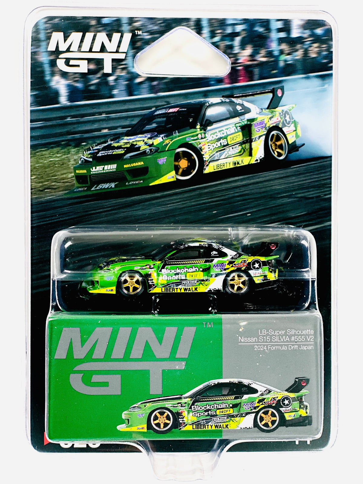 Mini GT Mijo Exclusive Nissan LB-Super Silhouette S15 Silvia #555 V2 2024 Formula Drift Japan Green #823