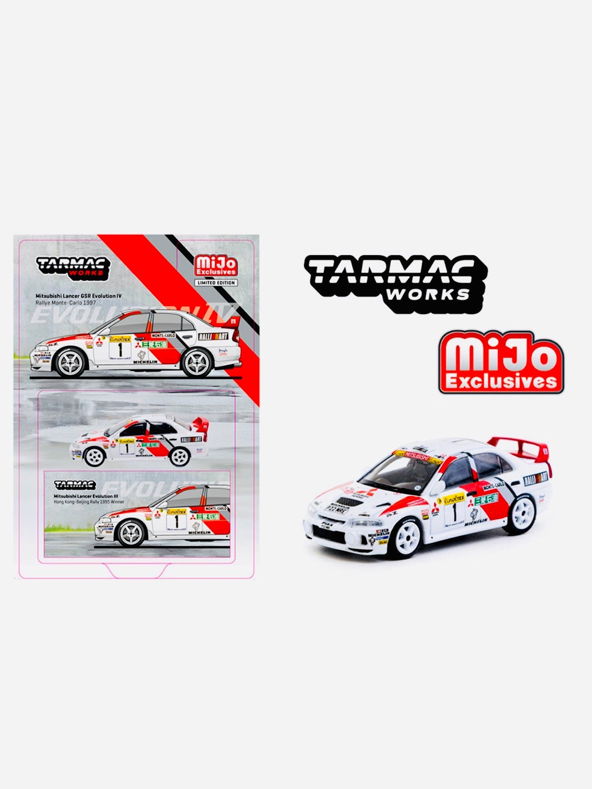 Tarmac Works Mijo Exclusive Mitsubishi Lancer Evolution IV Rallye Monte-Carlo 1997 Tommi Mäkinen / Seppo Harjanne