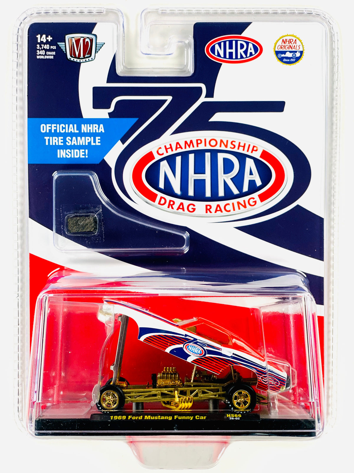 M2 Machines Hobby Exclusive 1969 Ford Mustang Funny Car 75th Anniversary of NHRA Chase - Damaged Blister