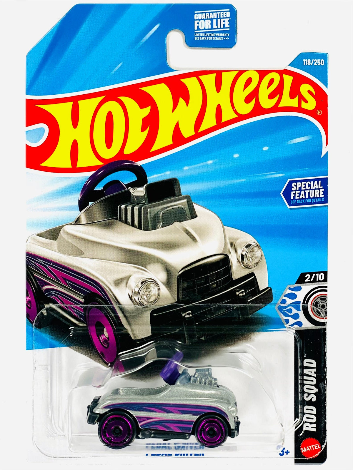 Hot Wheels Rod Squad Pedal Driver Silver/Purple (118/250) - Damaged Card