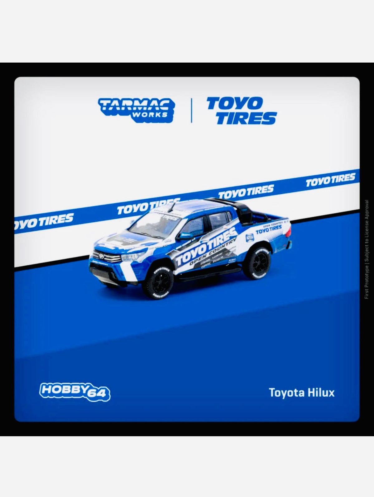 Tarmac Works Factory Sealed Hobby 64 Toyota Hilux TOYO Tires Blue W/ Graphics