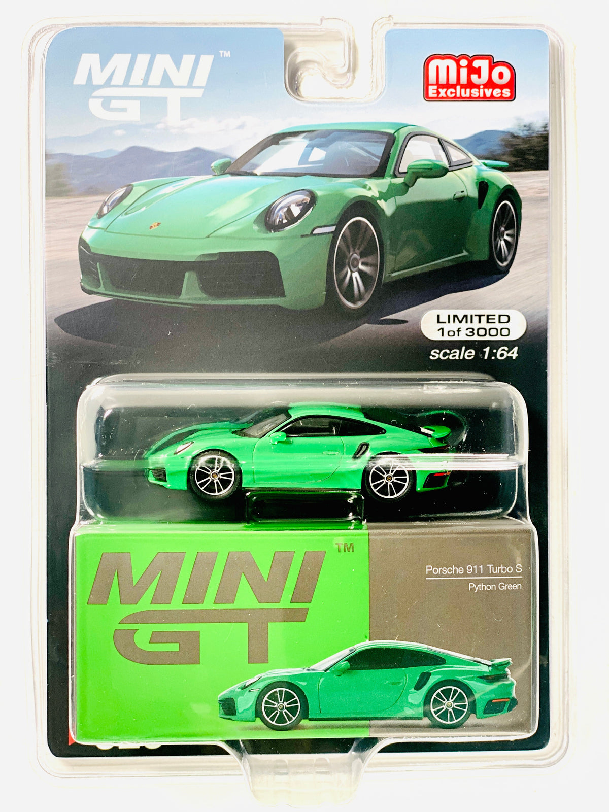 Mini Gt Mijo Exclusives Porsche 911 Turbo S Python Green #525 - Damaged Blister